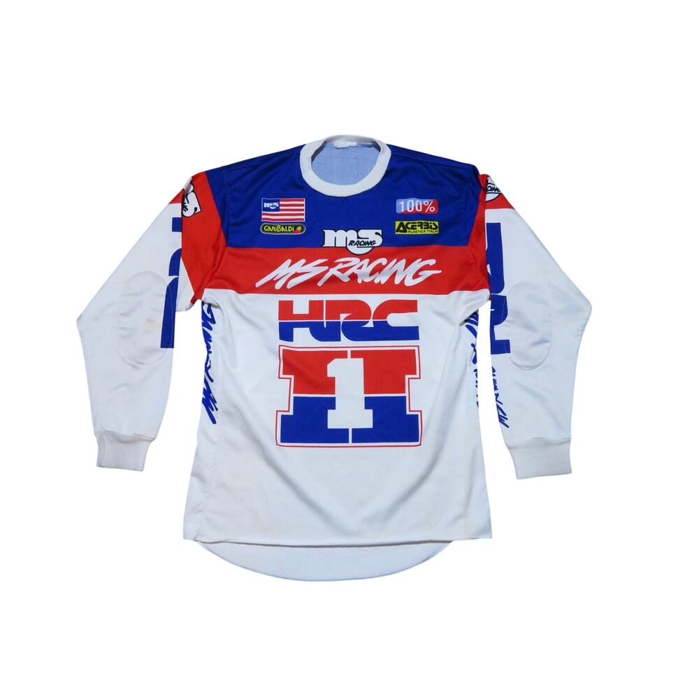 Vintage Honda Racing HRC Motocross Jersey Shirt White Red Blue Sz M-L